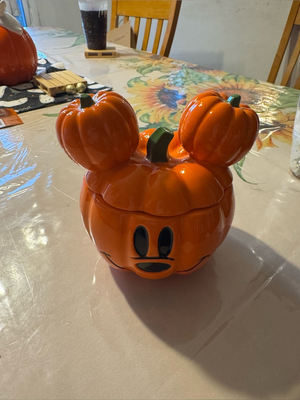 Disney Orange Pumpkin Mickey Ceramic Candy Jar